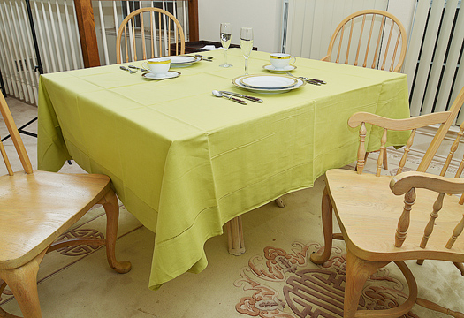 Happy Festive 70" Square tablecloth. Celery Green color